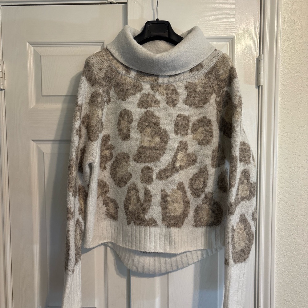 RD Style Cream and Brown Leopard Print Cowl Neck Sweater